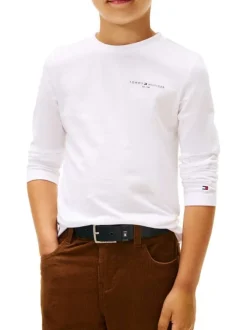 T-shirt en coton blanc uni à col rond avec des manches longues