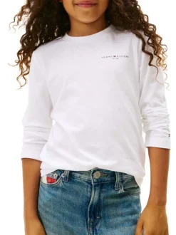 T-shirt en coton blanc uni à col rond avec des manches longues