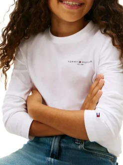 T-shirt en coton blanc uni à col rond avec des manches longues