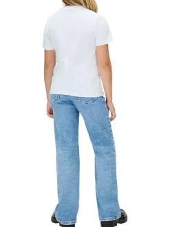 T-shirt en coton blanc uni avec une coupe droite et un col rond