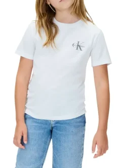 T-shirt en coton blanc uni avec une coupe droite et un col rond