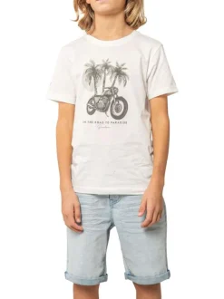 T-shirt en coton blanc uni pourvu d'une coupe droite et d'un col rond