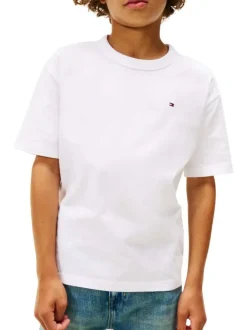 T-shirt en coton blanc uni col rond orné d'un imprimé fantaisie