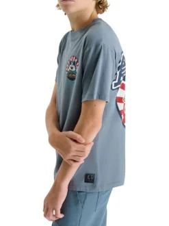 T-shirt en coton bleu à coupe droite pourvu d'un col rond côtelé