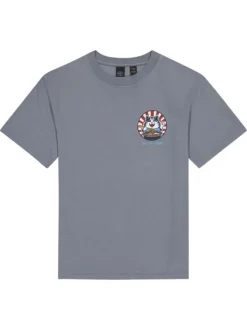 T-shirt en coton bleu à coupe droite pourvu d'un col rond côtelé