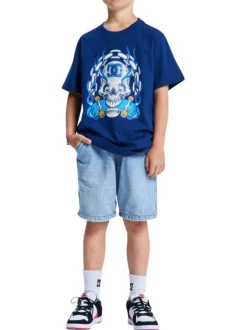 T-shirt en coton bleu électrique uni avec une coupe droite et un col rond