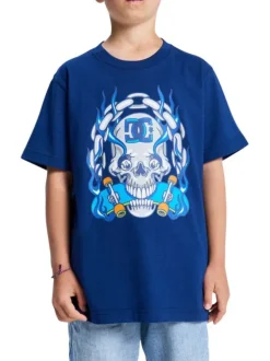 T-shirt en coton bleu électrique uni avec une coupe droite et un col rond