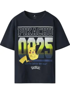 T-shirt en coton bleu marine avec un imprimé personnage à l'avant et à col rond