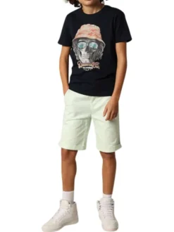 T-shirt en coton bleu marine à imprimé tête de mort avec un col rond