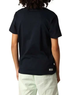 T-shirt en coton bleu marine à imprimé tête de mort avec un col rond