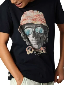 T-shirt en coton bleu marine à imprimé tête de mort avec un col rond