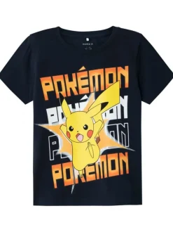 T-shirt en coton bleu marine imprimé avec une coupe droite et un col rond