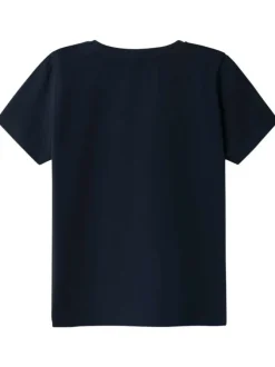 T-shirt en coton bleu marine imprimé avec une coupe droite et un col rond