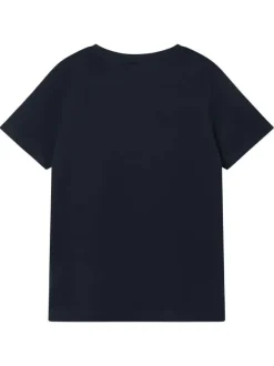 T-shirt en coton bleu marine avec un imprimé une coupe droite et un col rond