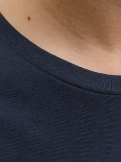 T-shirt en coton bleu marine imprimé Noël avec une coupe droite et un col rond