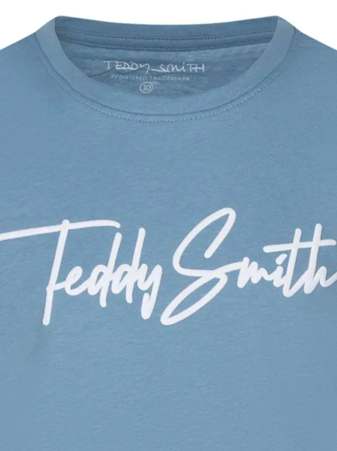 T-shirt en coton bleu uni avec une coupe droite et un col rond
