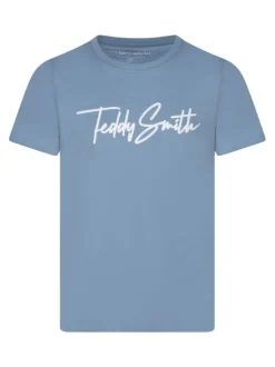 T-shirt en coton bleu uni avec une coupe droite et un col rond