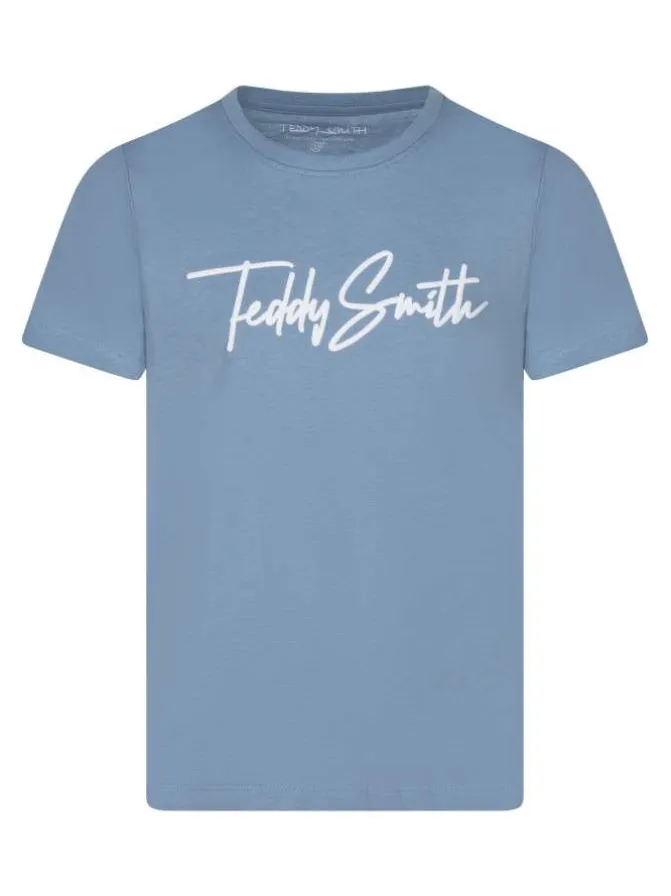 T-shirt en coton bleu uni avec une coupe droite et un col rond