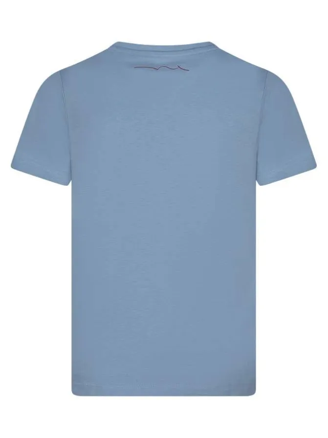 T-shirt en coton bleu uni avec une coupe droite et un col rond