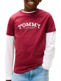 T-shirt en coton bordeaux à coupe droite pourvu d'un imprimé de la marque