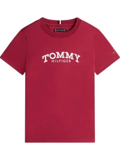 T-shirt en coton bordeaux à coupe droite pourvu d'un imprimé de la marque