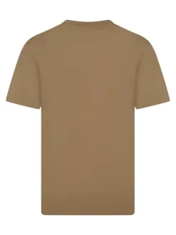 T-shirt en coton camel à imprimé avec une coupe droite et un col rond