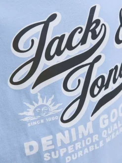 T-shirt en coton ciel imprimé avec une coupe droite et un col rond