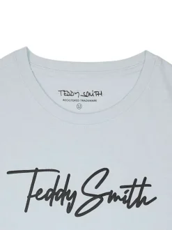 T-shirt en coton ciel uni avec une coupe droite à col rond et nom iconique