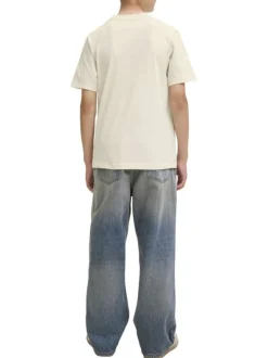 T-shirt en coton écru avec un imprimé squelette et un col rond