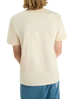 T-shirt en coton écru imprimé avec une coupe droite et un col rond