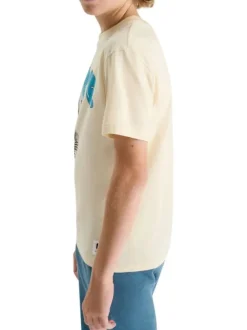 T-shirt en coton écru imprimé avec une coupe droite et un col rond