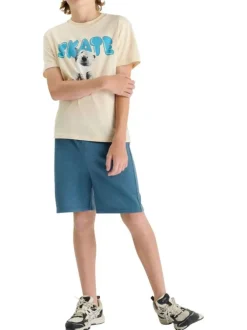 T-shirt en coton écru imprimé avec une coupe droite et un col rond