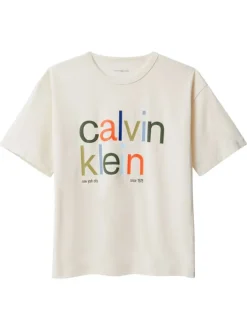 T-shirt en coton écru imprimé à coupe ajustée et un col rond
