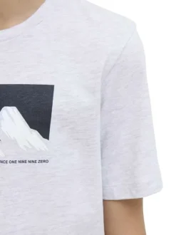 T-shirt en coton gris clair imprimé avec une coupe droite et un col rond