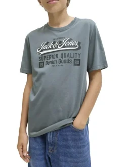 T-shirt en coton gris imprimé avec un col rond et une coupe droite