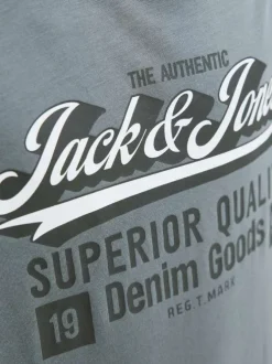 T-shirt en coton gris imprimé avec un col rond et une coupe droite