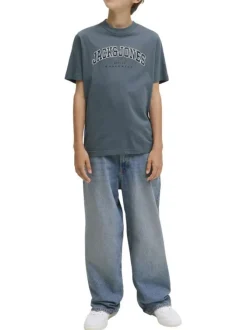 T-shirt en coton gris uni avec une coupe droite et un col rond