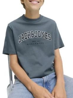 T-shirt en coton gris uni avec une coupe droite et un col rond