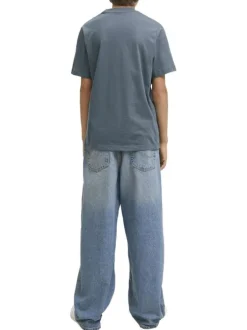 T-shirt en coton gris uni avec une coupe droite et un col rond