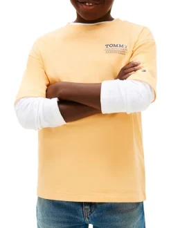 T-shirt en coton jaune pourvu d'une coupe droite et d'un col rond