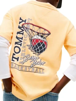 T-shirt en coton jaune pourvu d'une coupe droite et d'un col rond