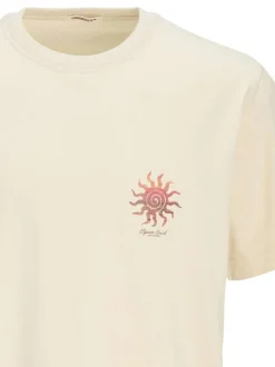 T-shirt en coton jaune uni avec un soleil et une coupe droite à col rond