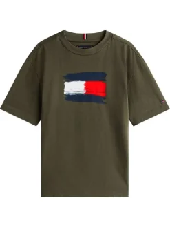 T-shirt en coton kaki à imprimé fantaisie avec un col rond