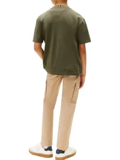 T-shirt en coton kaki à imprimé fantaisie avec un col rond