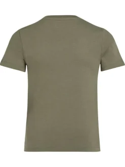 T-shirt en coton kaki chiné avec une coupe droite un col rond et le logo imprimé