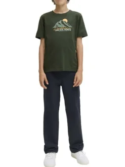 T-shirt en coton kaki imprimé avec une coupe droite et nom iconique