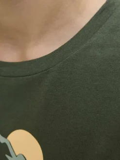T-shirt en coton kaki imprimé avec une coupe droite et nom iconique