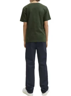 T-shirt en coton kaki imprimé avec une coupe droite et nom iconique