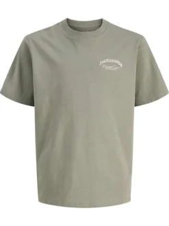 T-shirt en coton kaki orné d'un imprimé de la marque oversize dans le dos