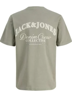 T-shirt en coton kaki orné d'un imprimé de la marque oversize dans le dos
